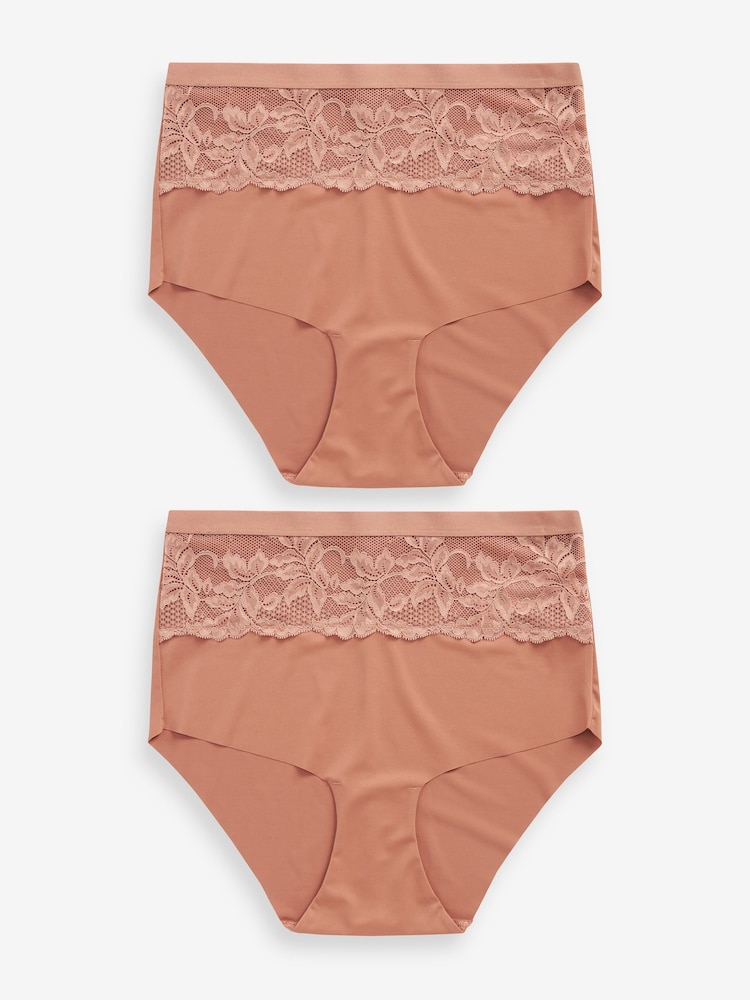 Neutral/Tan High Waist Lace Tummy Control Light Shaping Knickers 2 Pack - Image 7 of 8