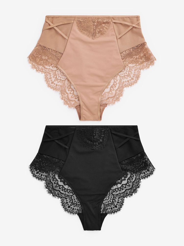 Black/Nude Tummy Control Lace Knickers 2 Pack - Image 5 of 7