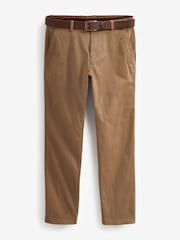 Tan Brown Straight Fit Belted Soft Touch Chino Trousers - Image 1 of 4
