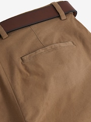 Tan Brown Straight Fit Belted Soft Touch Chino Trousers - Image 2 of 4