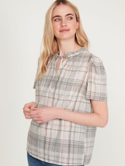 M&Co Blue Check Print Blouse - Image 1 of 5