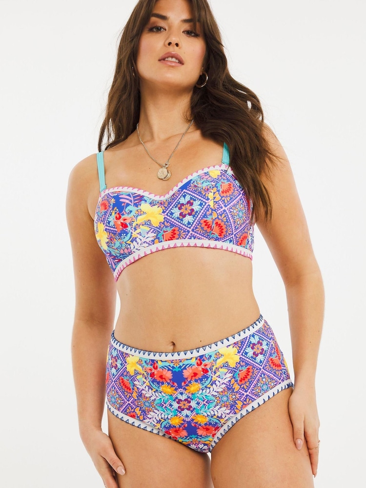 Figleaves Blue Floral Print Frida High Waist Briefs - Image 1 of 4