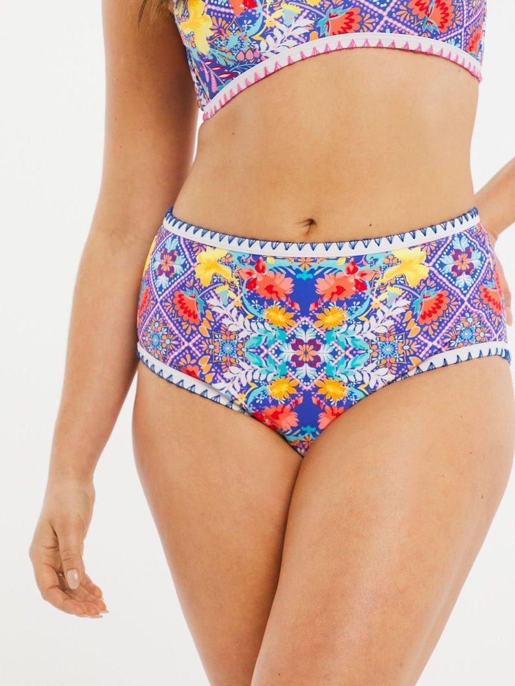 Figleaves Blue Floral Print Frida High Waist Briefs - Image 4 of 4