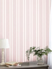 Laura Ashley Blush Pink Heacham Stripe 10M Wallpaper - Image 1 of 4