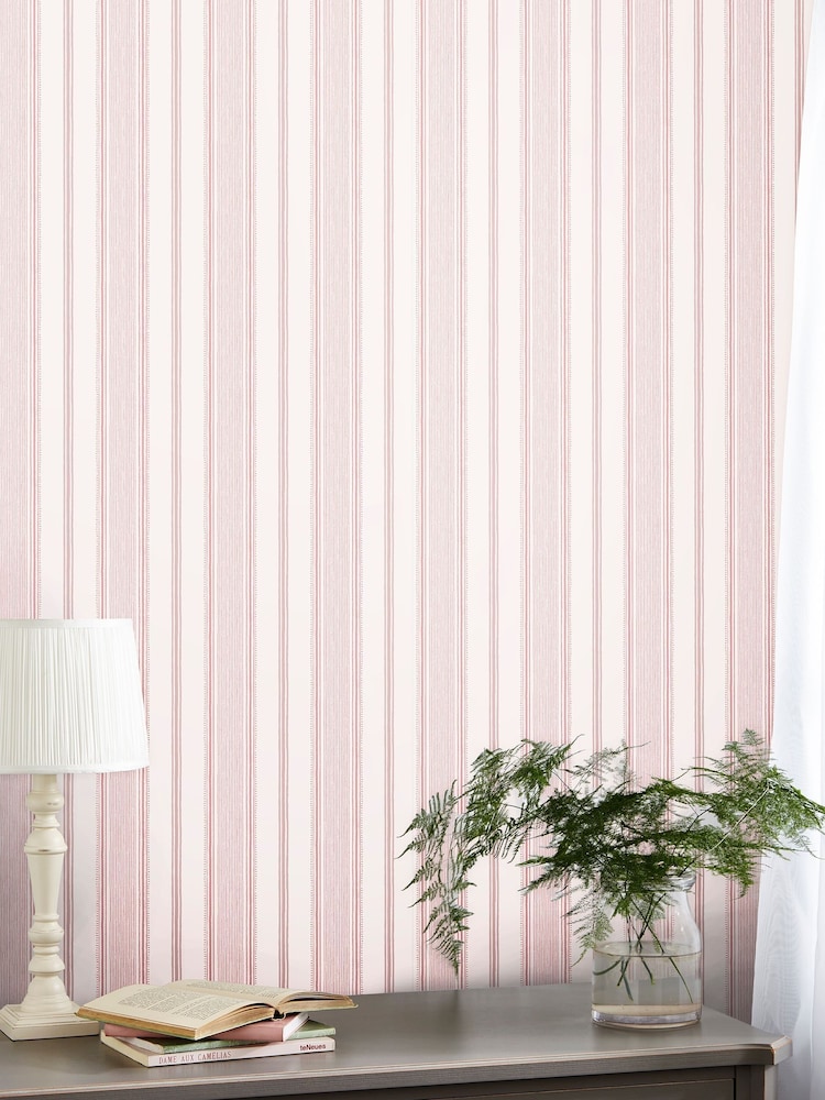 Laura Ashley Blush Pink Heacham Stripe 10M Wallpaper - Image 1 of 4