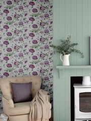 Laura Ashley Grape Purple Hepworth 10M Wallpaper - Image 1 of 4
