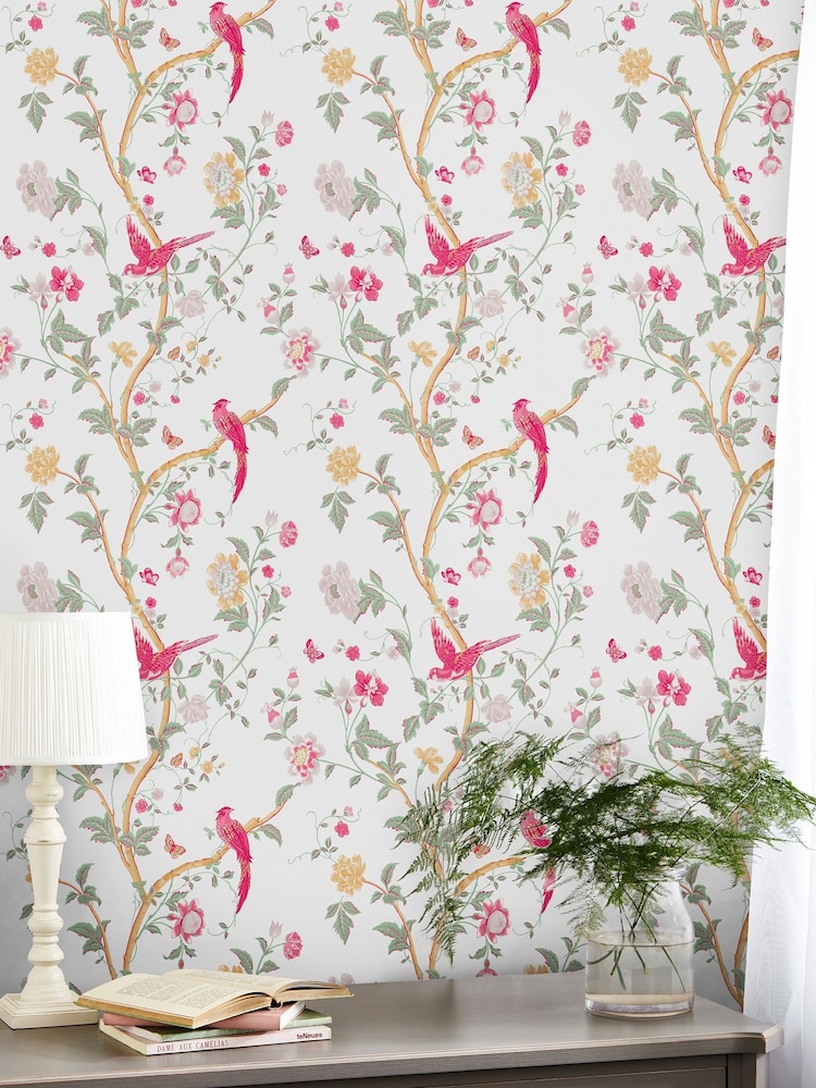Laura Ashley Pink Summer Palace 10M Wallpaper - Image 1 of 4