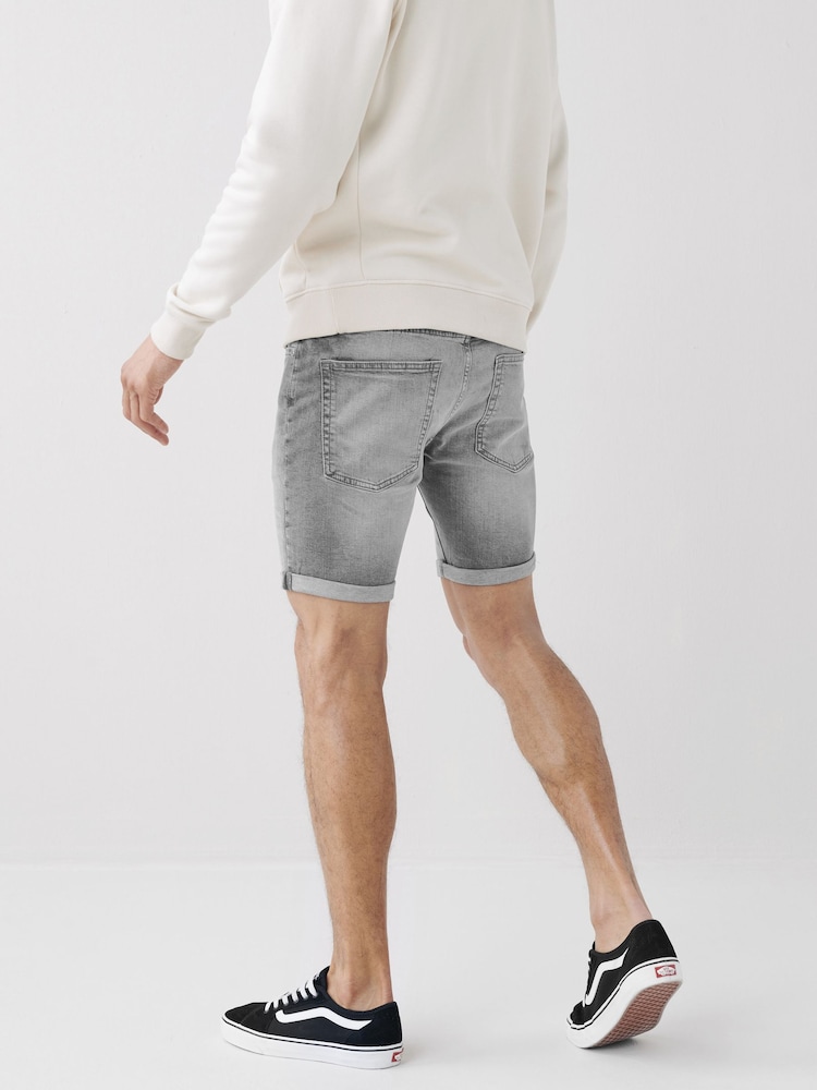 Grey Mid Wash Skinny Fit Denim Shorts - Image 2 of 6