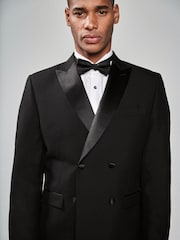 Black Slim Fit Double Breasted Suit Jacket - Image 1 of 11