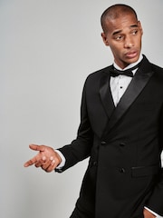 Black Slim Fit Double Breasted Suit Jacket - Image 3 of 11
