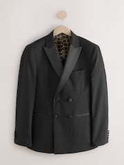 Black Slim Fit Double Breasted Suit Jacket - Image 7 of 11