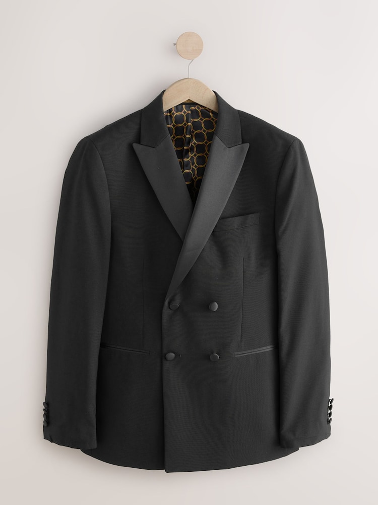 Black Slim Fit Double Breasted Suit Jacket - Image 7 of 11