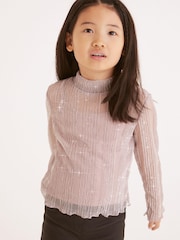 Pink High Neck Sparkle Mesh Top (3-16yrs) - Image 1 of 5