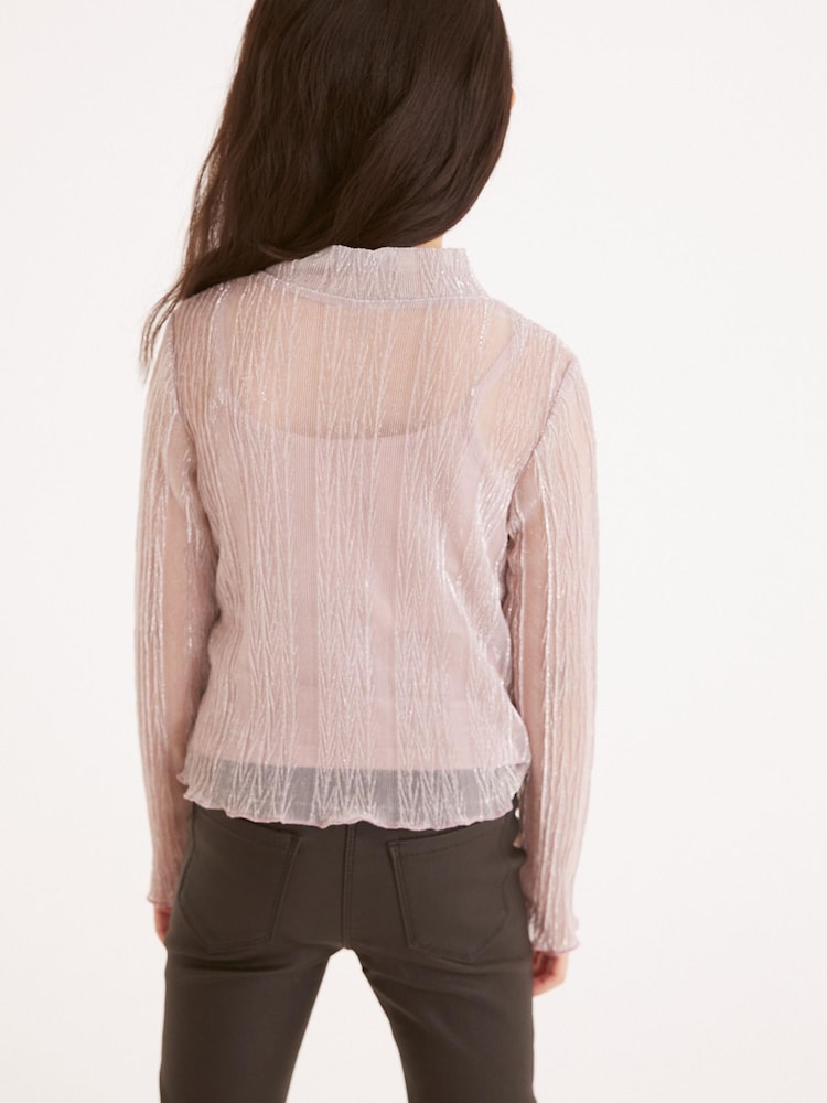 Pink High Neck Sparkle Mesh Top (3-16yrs) - Image 2 of 5