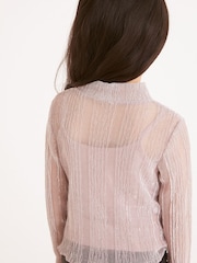 Pink High Neck Sparkle Mesh Top (3-16yrs) - Image 3 of 5