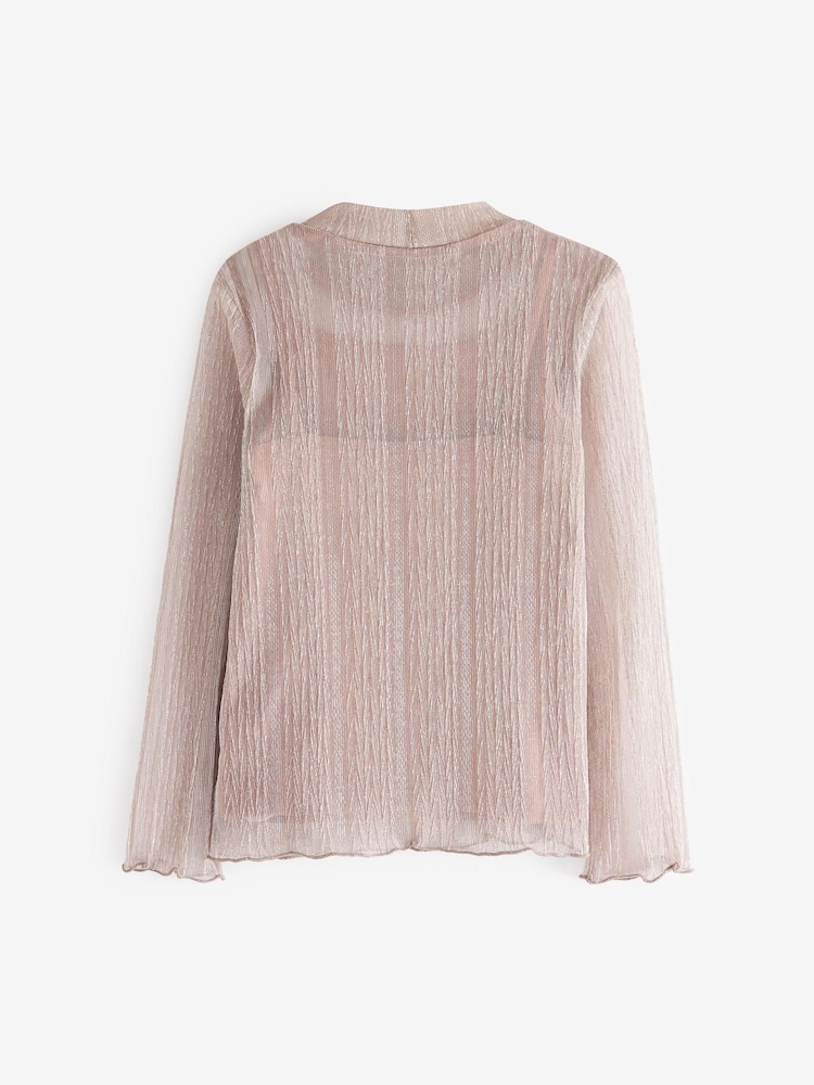 Pink High Neck Sparkle Mesh Top (3-16yrs) - Image 5 of 5