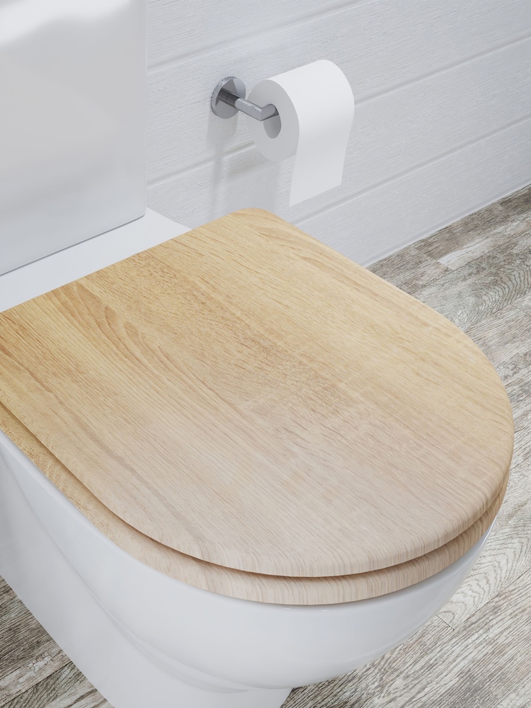 Croydex Brown Levico Teak Effect D Shape Toilet Seat - Image 1 of 4