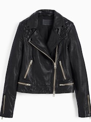 AllSaints Black Conroy Leather Biker Jacket - Image 10 of 10