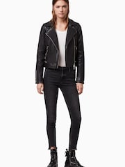 AllSaints Black Conroy Leather Biker Jacket - Image 2 of 10