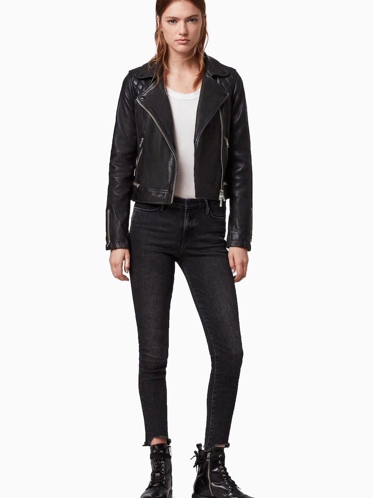 AllSaints Black Conroy Leather Biker Jacket - Image 2 of 10 AllSaints Black Conroy Leather Biker Jacket - Image 2 of 10
