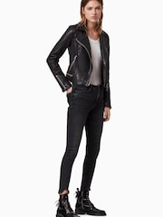 AllSaints Black Conroy Leather Biker Jacket - Image 3 of 10