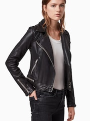 AllSaints Black Conroy Leather Biker Jacket - Image 4 of 10