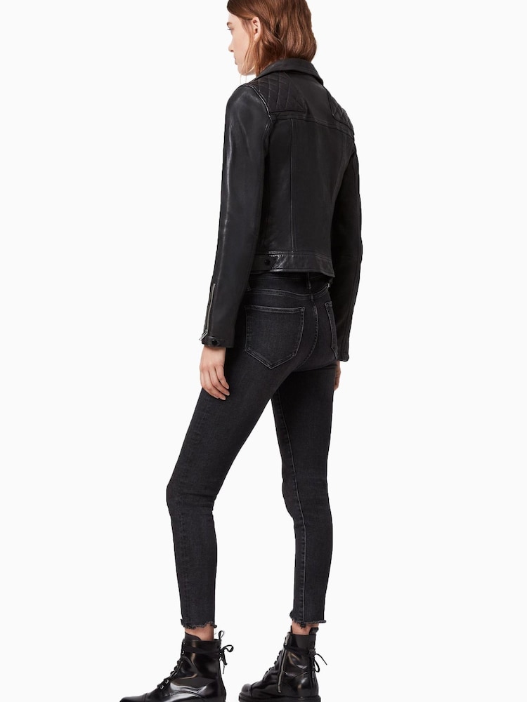 AllSaints Black Conroy Leather Biker Jacket - Image 5 of 10
