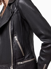 AllSaints Black Conroy Leather Biker Jacket - Image 7 of 10