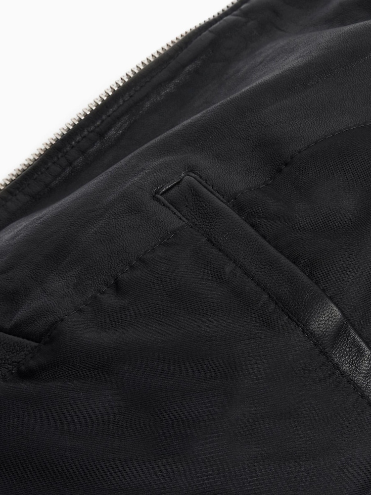 AllSaints Black Conroy Leather Biker Jacket - Image 8 of 10