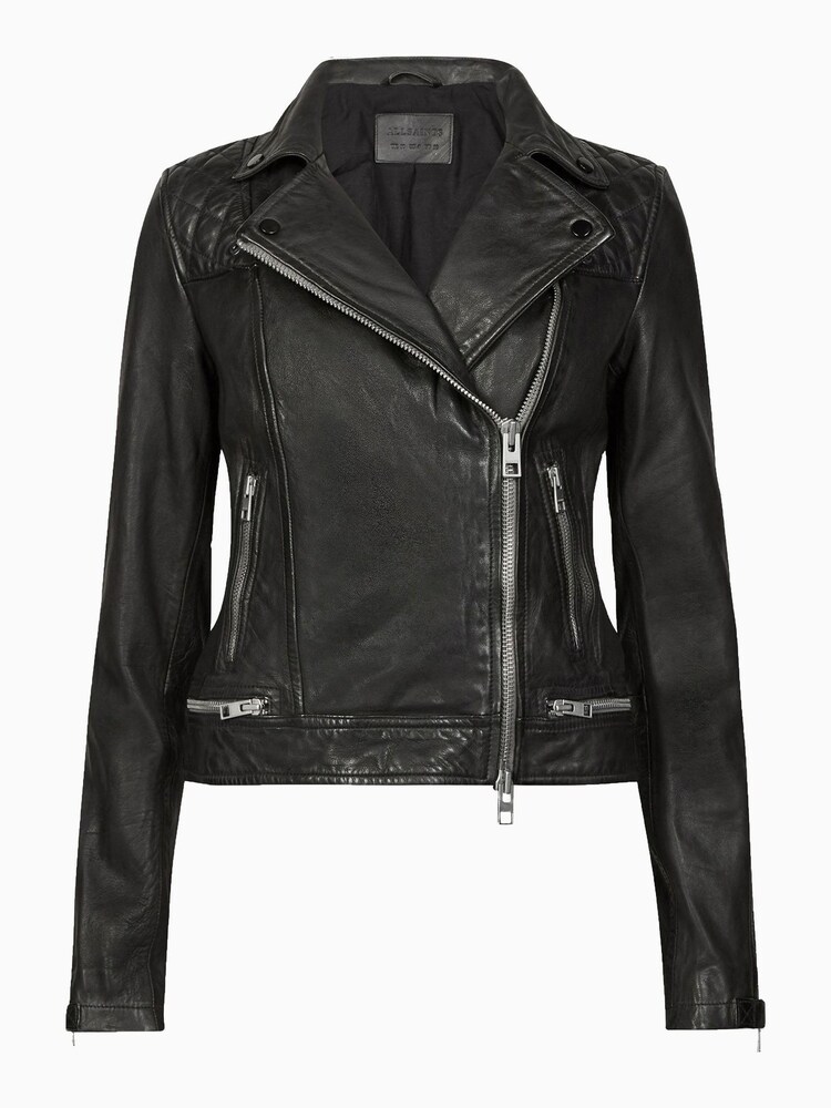 AllSaints Black Conroy Leather Biker Jacket - Image 9 of 10