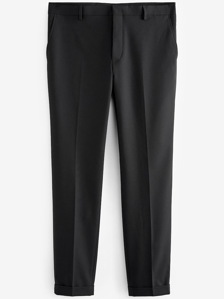 Black Skinny Fit Patterned Tuxedo Suit: Trousers - Image 1 of 4