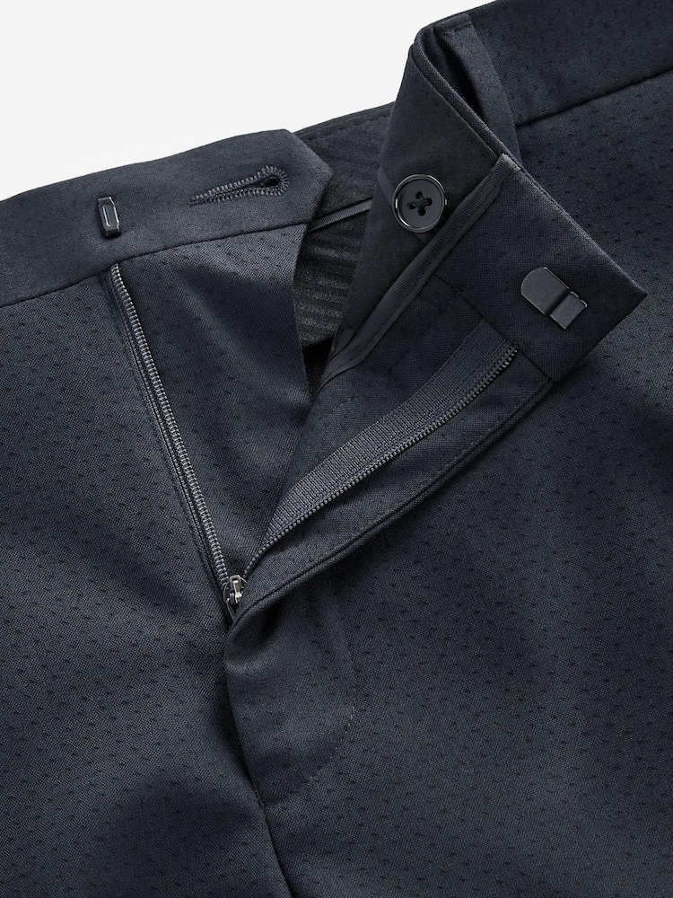 Navy Skinny Fit Patterned Tuxedo Suit: Trousers - Image 4 of 4