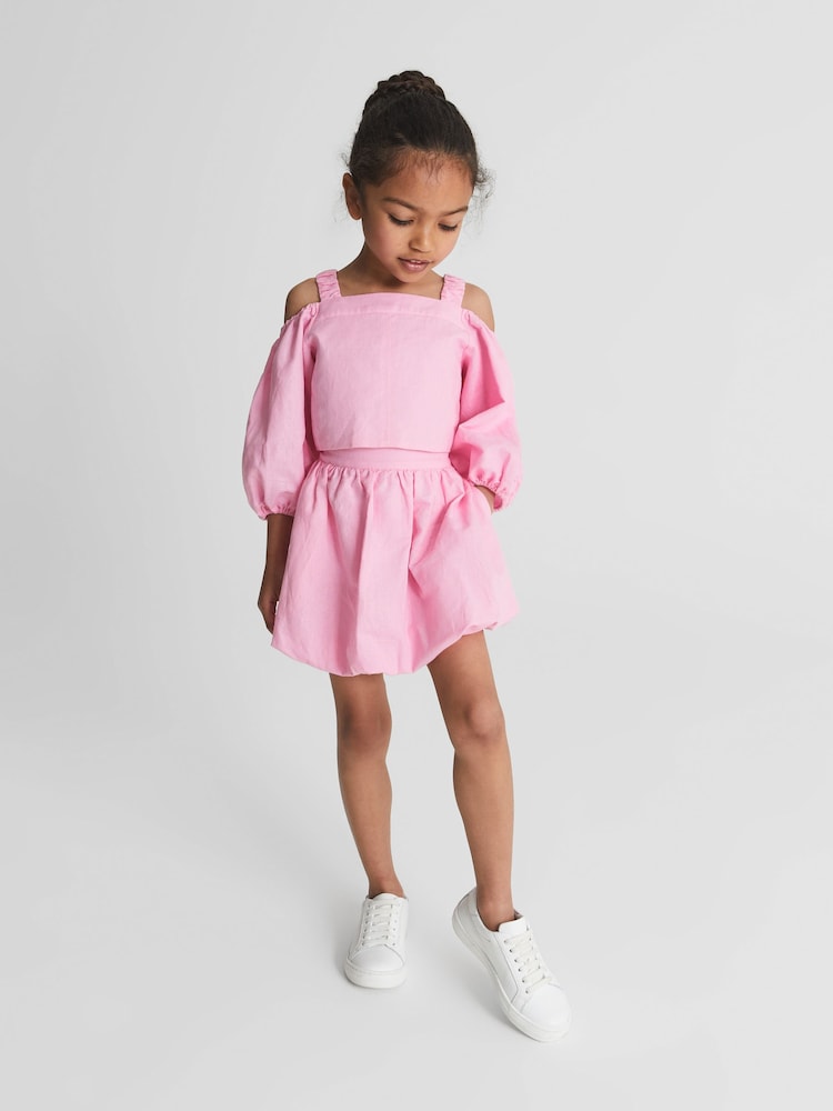 Reiss Pink Sofia Junior Bubble Hem Mini Skirt - Image 1 of 5