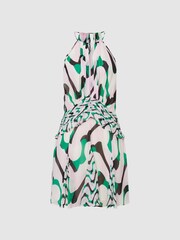 Reiss Green/Pink Belle Printed Halter Mini Dress - Image 2 of 5