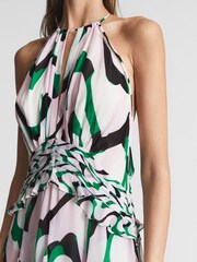 Reiss Green/Pink Belle Printed Halter Mini Dress - Image 4 of 5