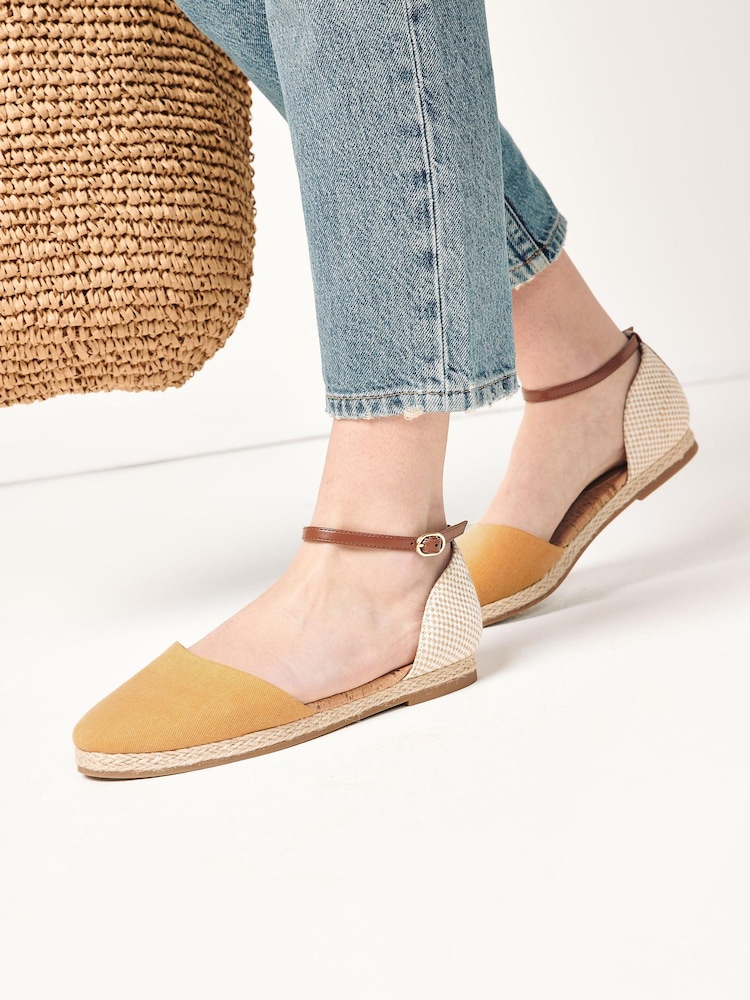 Yellow Closed Toe Ankle Strap Espadrille Shoes - Image 1 of 8
