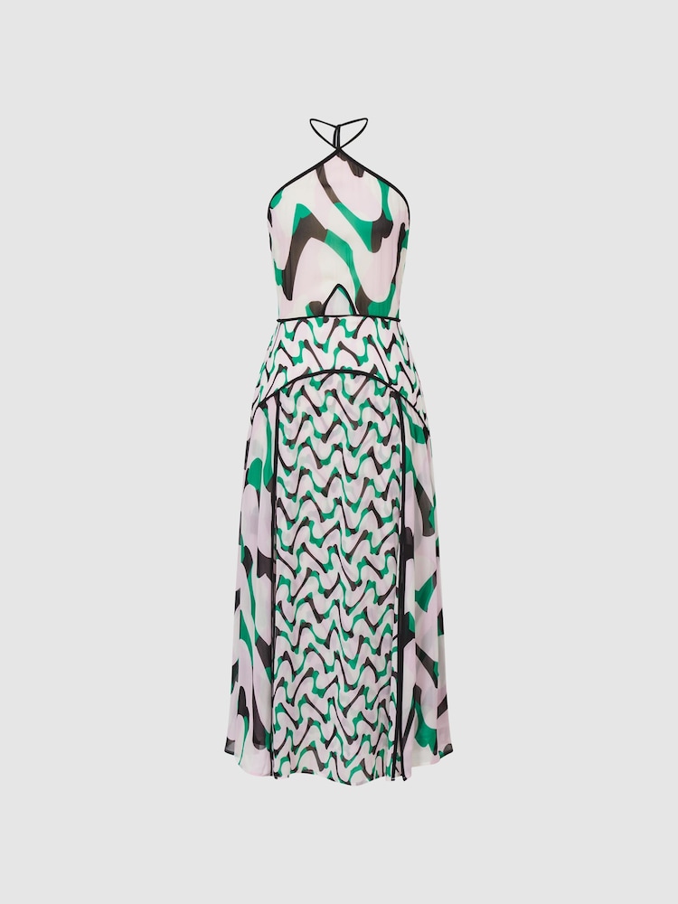 Reiss Pink/Green Alex Cut-Out Midi Dress - Image 2 of 5