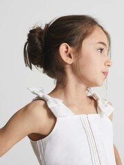 Reiss White Ebba Junior Tie Shoulder Crop Top - Image 1 of 6