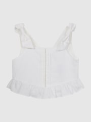 Reiss White Ebba Junior Tie Shoulder Crop Top - Image 2 of 6