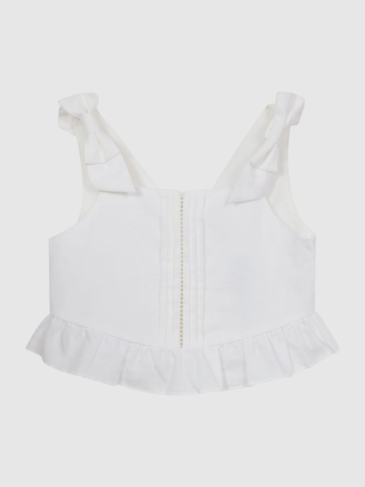 Reiss White Ebba Junior Tie Shoulder Crop Top - Image 2 of 6