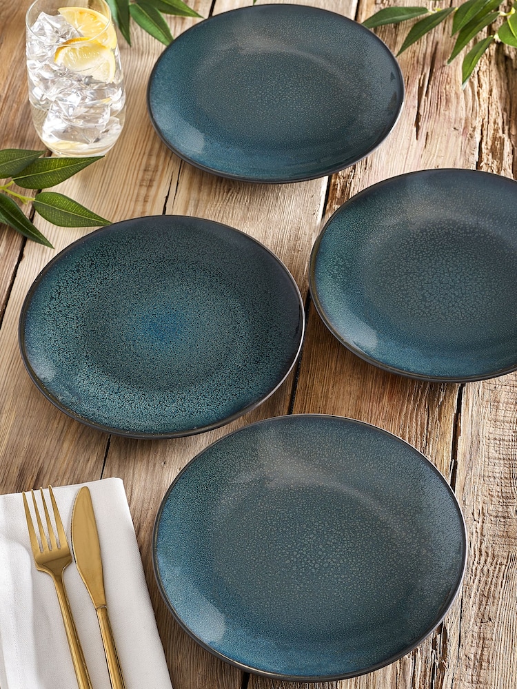Teal Blue Logan Reactive Glaze Set of 4 Side Plates - Image 1 of 3 Teal Blue Logan Reactive Glaze Set of 4 Side Plates - Image 1 of 3