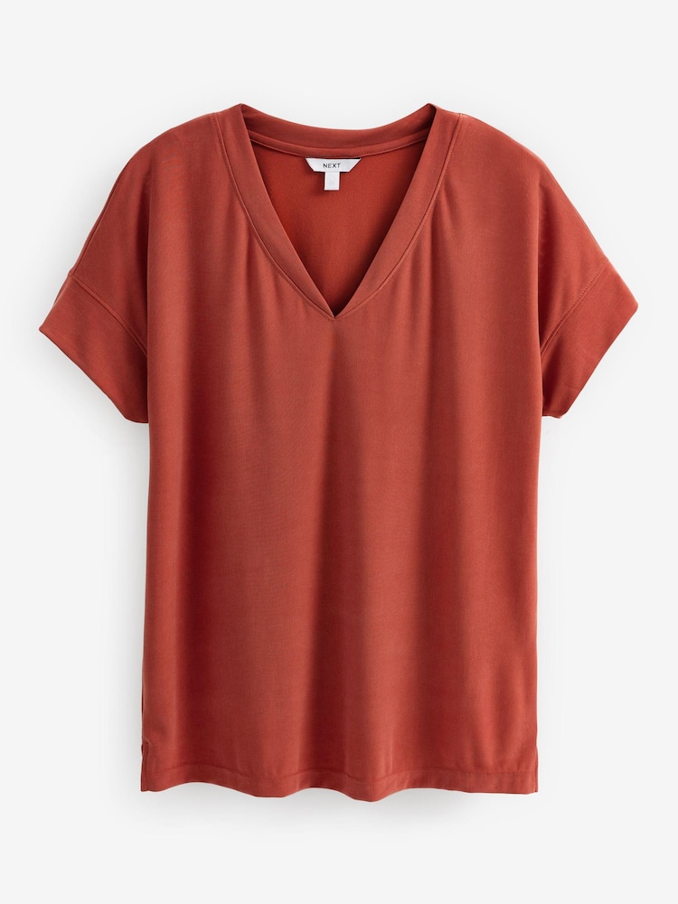 Rostbraun - Premium T-Shirt mit hohem Modalanteil und V-Ausschnitt - Bild 5 von 5