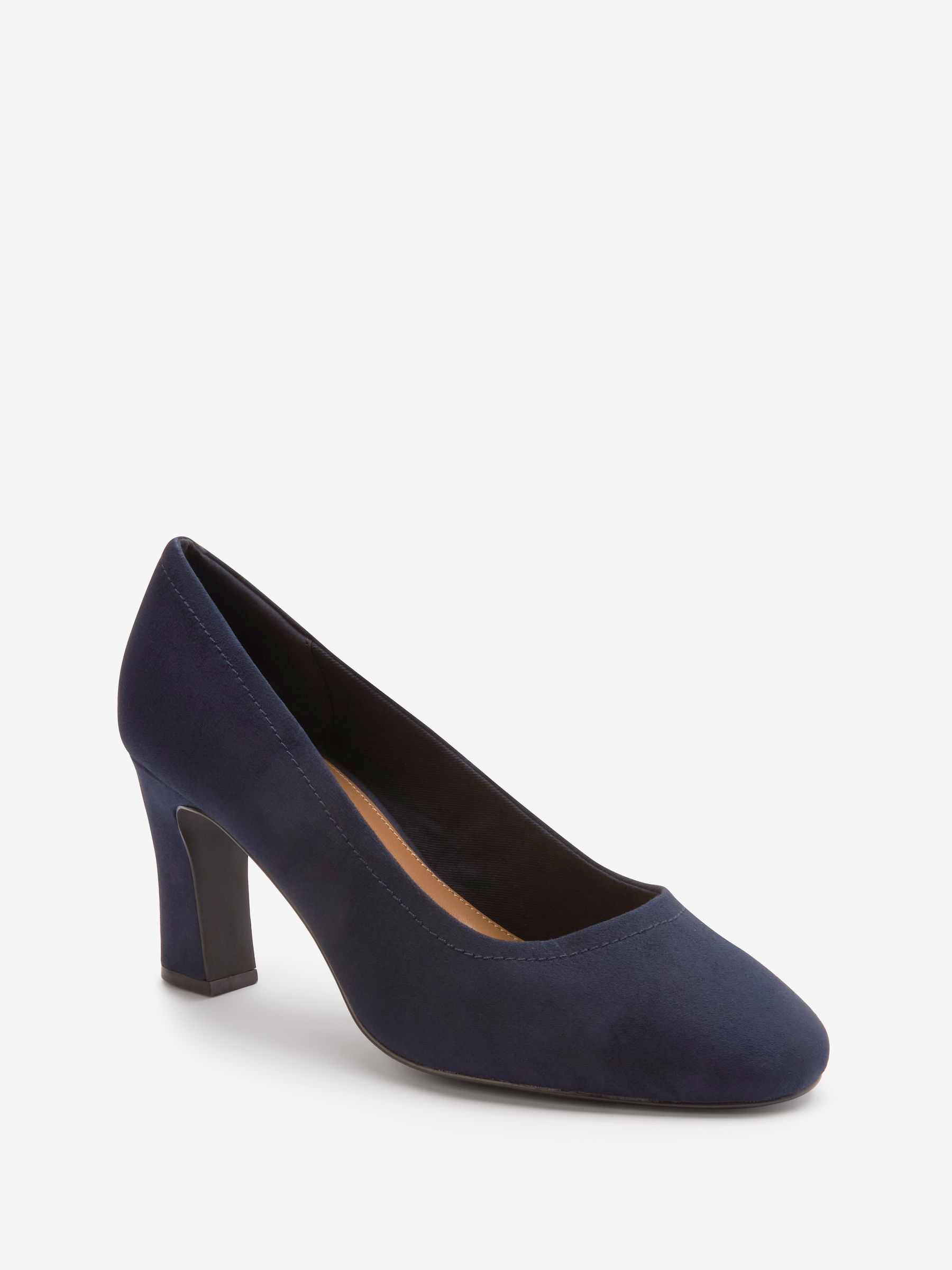 Navy Blue Extra Wide Fit Forever Comfort Round Toe Block Heel Court Shoes