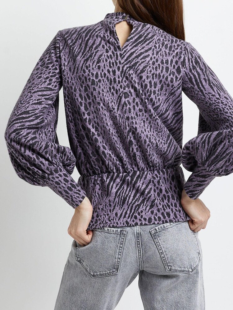 River Island Purple Blouson Leo Jacquard High Neck Top - Image 2 of 5