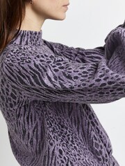 River Island Purple Blouson Leo Jacquard High Neck Top - Image 4 of 5