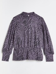 River Island Purple Blouson Leo Jacquard High Neck Top - Image 5 of 5