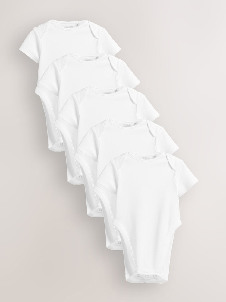 Weiß - Kurzärmelige Bodys für Babys mit Hüft-Dysplasie, 5er Pack - Bild 1 von 4 Weiß - Kurzärmelige Bodys für Babys mit Hüft-Dysplasie, 5er Pack - Bild 1 von 4