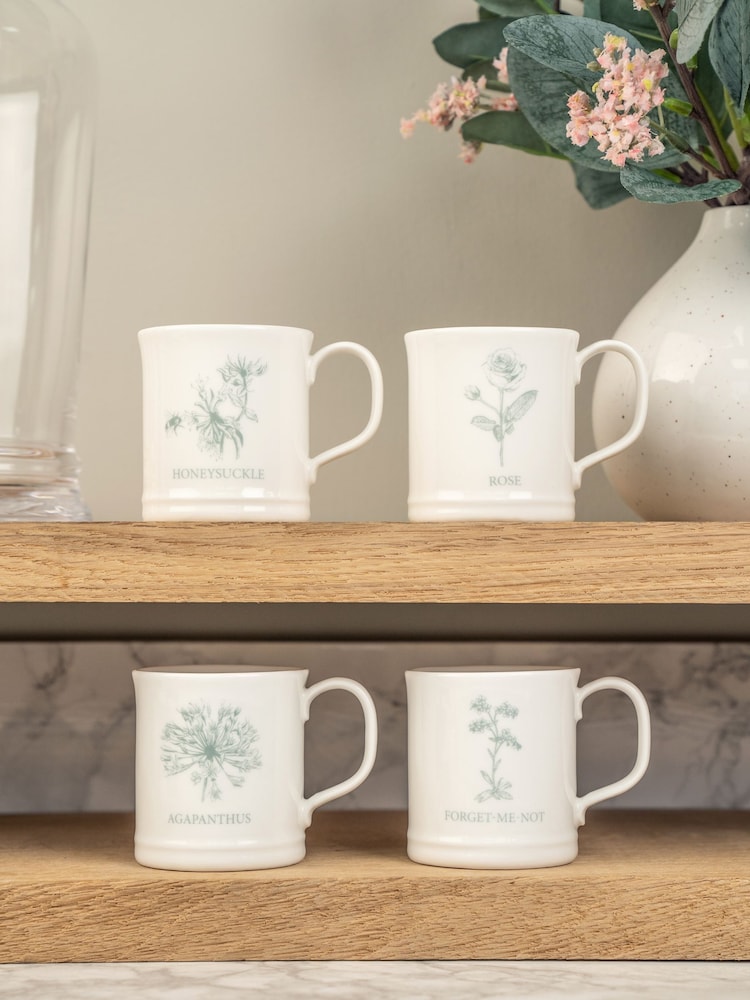 Mary Berry Set of 4 White Flowers Garden Espresso Mugs - Image 1 of 3