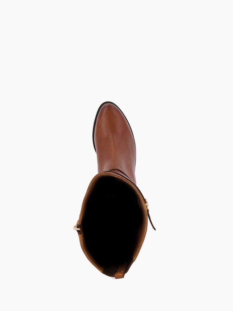 Dune London Brown Wide Fit Tap Buckle Trim High Boots - Image 5 of 5