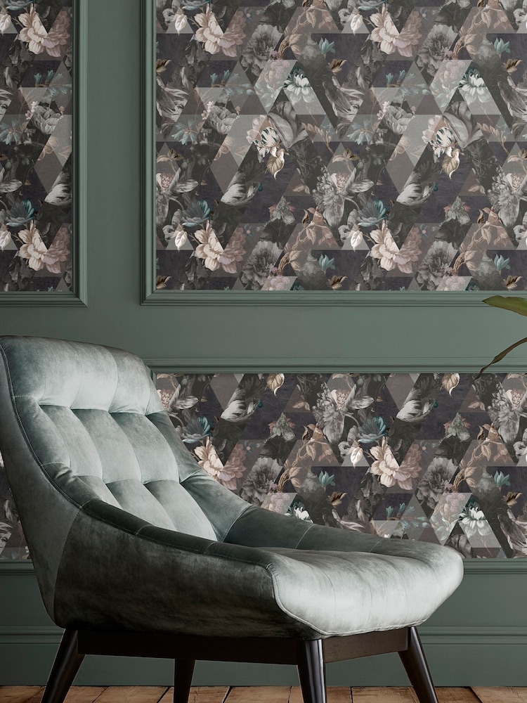Graham & Brown Grey Timepiece Floral 10M Wallpaper - Image 1 of 3